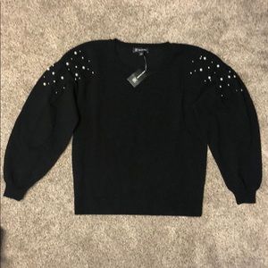 NWT INC sweater with puff sleeves and pearl detail